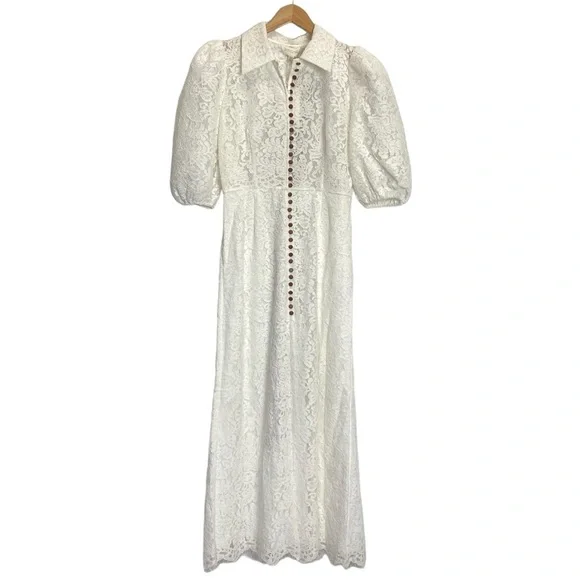 knee length dresses for ladies 70s Ivory Lace Maxi Dress S/M